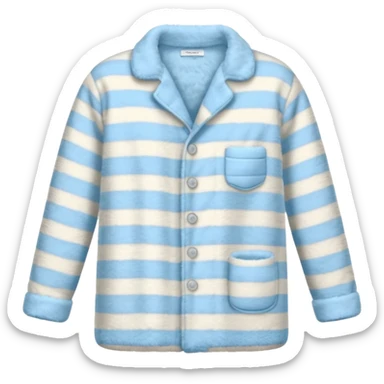 emoji of an isolated fluffy fleece pajama top with soft pastel stripes, plush fuzzy texture, light grey and pastel blue tones, button-down long sleeves, neatly folded flat-lay, no person, no body, no mannequin, cozy warm winter mood, soft shading sticker