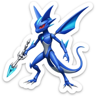 Shiny Blue Smooth Glossy Soft Inteleon-Scizor-Greninja-Genesect-Bisharp-Pokémon-Fusion, full body sticker