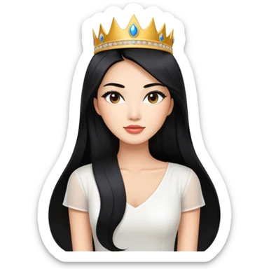 Miss Universe Southeast Asian woman with very long straight black hair wearing a beautiful white top sticker