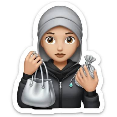 Thief with stolen jewelry bag sticker