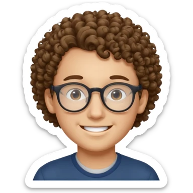 Niño con lentes de piel blanca y pelo rizado sonriente sticker