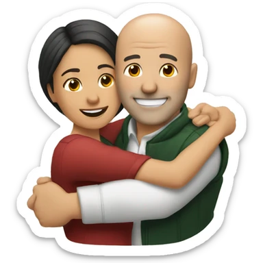 couple hug with warm smiles, white bald man, Mexican woman  sticker