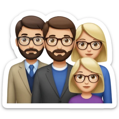 Four people including a man with hair and glasses, a man with a beard and no glasses, a woman with long brown hair and no glasses and a woman with a blonde bob and no glasses sticker