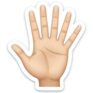 apple emoji style hand, palm open, all five fingers extended and reaching out toward the viewer, as if coming out of the screen sticker