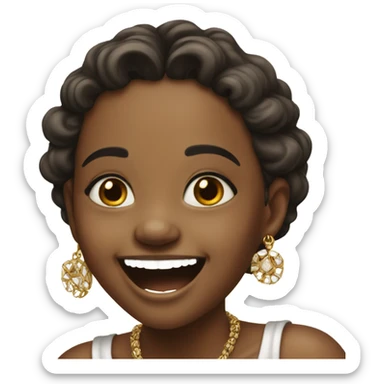 realistic portrait of girl wearing jewelry laughs sticker