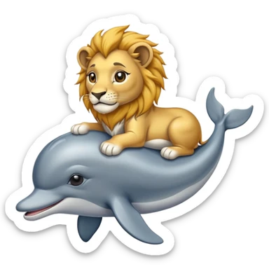 Make a Lion in the back of a delfin the delfin is sitting like a dog sticker