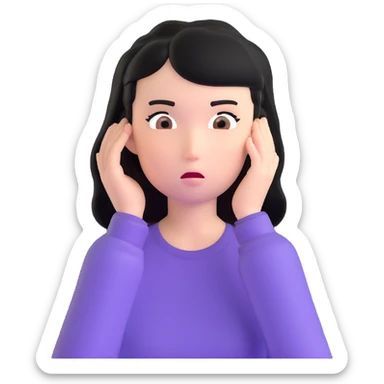 black-haired girl looking confused, question marks circling her head sticker