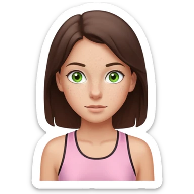 a white brunette girl with green eyes and freckles going for a run in a light pink outft sticker