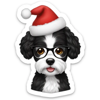 woman-black hair-christmas hat-with glasses-with bichon dog-white-smile sticker