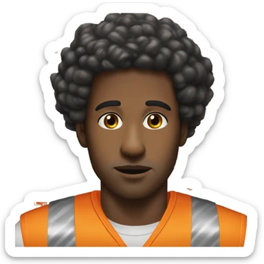 sad Black Male with Small Afro from Home Depot wearing orange pro loader vest pushing orange home depot carts sticker