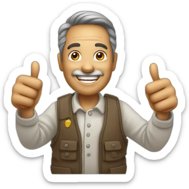 draw a man 50 years old who is smiling and holding png his thumb up, the smiley face implies agreement or affirmation sticker