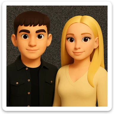 Make the people in the image stand slightly farther apart from each other while preserving the original style and background. sticker