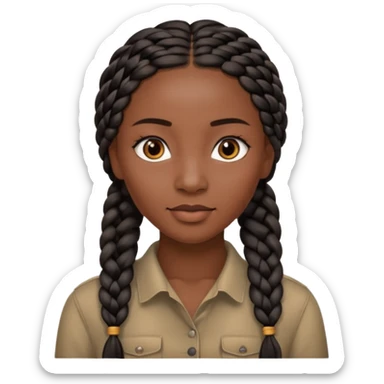kenyan woman with long, black, braided hair in rows, brown eyes, pretty, round face sticker