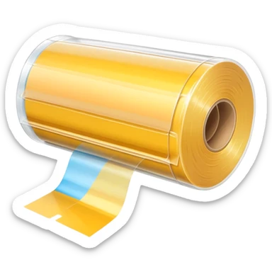 realistic plastic wrap roll, transparent, glossy, loose layers, light-catching, thin, stretchable, cardboard core, clear, soft highlights, ripple texture, no box, dispenser, or faces, clean 3D, soft lighting, transparent background, emoji scale sticker