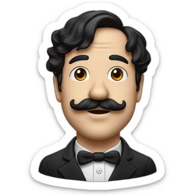 The face of a 40-year-old man, Charlie Chaplin mustache, black hair, bangs to the left sticker