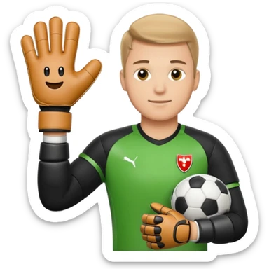 Football goalkeeper gloves with man goalkeeper and small emoji sticker