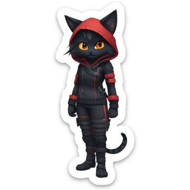 Edgy Shy Anthro Ninja cool pretty dark Litten-Pokémon-cat-fursona-animal techwear sticker