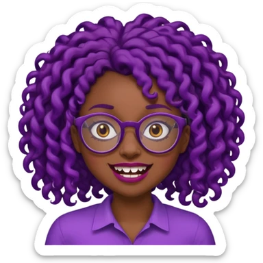 nerd emoji like with glasses and silly exaggerated buck teeth but it’s a black girl with dark purple curly hair sticker