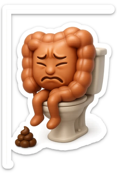 SU QUESTO STILE FAI UN EMOJI STILE IPHONE 3D DI UN INTESTINO CHE sta seduto sul wc e davanti ha una montagnetta di feci a palline stile emoji iphone, FAGLI UN ESPRESSIONE di dolore mentre si sforza E FALLO MOLTO REALISTICO IN 3D sticker