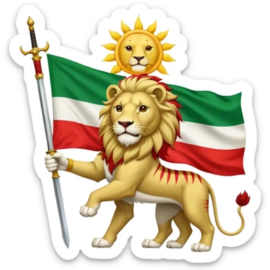 Make flag with three color, upper color should be green and middle be white and in down should be red, and add a lion with a sword on his hand and a sun in his back in the middle of flag in white color. sticker