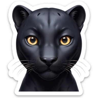 Cinematic Cute Panther Portrait Emoji, Head tilted playfully and inquisitively, with a smooth, streamlined form accentuated by a subtle sheen and round, sparkling eyes filled with charm, Simplified yet irresistibly adorable features, highly detailed, glowing with a warm, inviting glow, high shine, affectionate and lively, stylized with a touch of whimsical mystery, bright and endearing, soft glowing outline, capturing the essence of a mischievous yet loving panther that seems as if it could pounce out of the screen into your arms! sticker