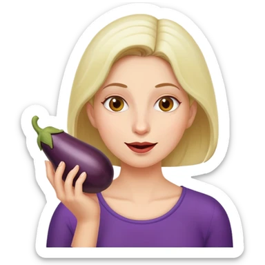 Woman eating an eggplant sticker