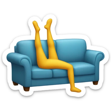 A person lying on a sofa, one leg crossed over the other, with hands behind the head, relaxing in a cozy setting, emoji skin sticker