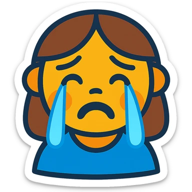 Make the sad girl emoji crying with visible tears, keep the original vibrant toon style. sticker