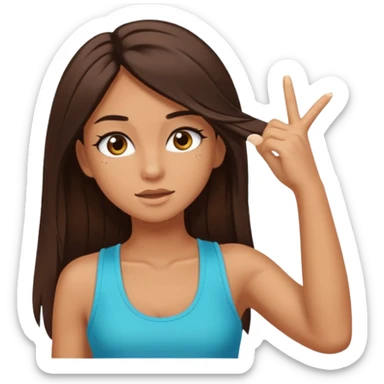 tan girl with long dark brown hair brown eyes with long lashes and her dabbing sticker