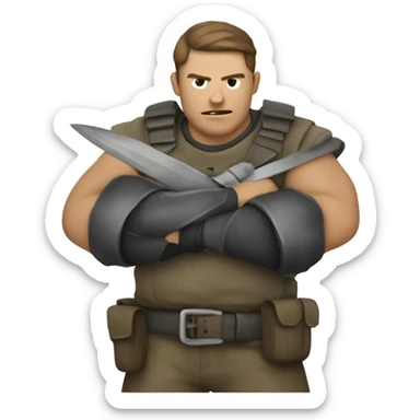 Homme en levant une mains en lair en tenue de combat  sticker