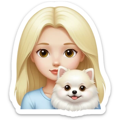 Blonde Girl with White pomeranian  sticker