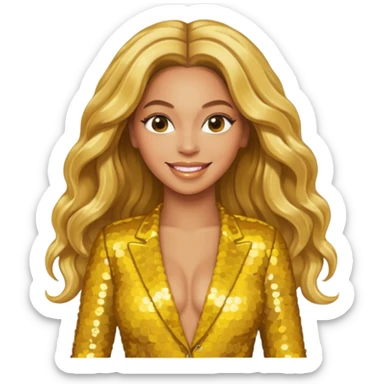 Beyonce from Destiny's Child with long golden blonde hair, yellow sequin outfit sticker