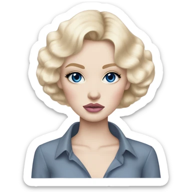 Hot girly pale blonde with blue eyes and light pink lips wearing YsL. Puffed sleeve shirt sticker