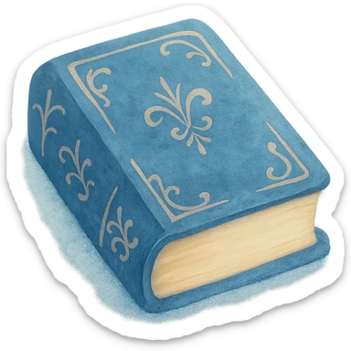 Change the color of the antique closed book with gold filigree to a rich sapphire blue, maintaining the dreamy painterly watercolor style with visible brushstrokes. Keep the transparent background. sticker