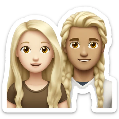 A boy with brown long hair that is pale and a white pale blonde haired girl  sticker