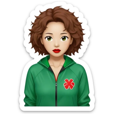 Han Mi-nyeo : Age: Late 40s
Appearance: A middle-aged woman with frizzy, messy brown hair and dramatic red lipstick.
Outfit: Green player tracksuit sticker