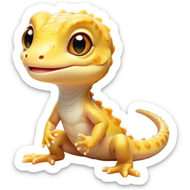 Cinematic Cute Gecko Portrait Emoji, Head tilted playfully and inquisitively, featuring a small, charming body with smooth, vividly patterned scales, bright, sparkling eyes and delicate, sticky toe pads, Simplified yet irresistibly adorable features, highly detailed, glowing with a warm, inviting glow, high shine, affectionate and lively, stylized with a touch of tropical whimsy, soft glowing outline, capturing the essence of a mischievous yet loving gecko that appears ready to dart out of the screen into your heart! sticker