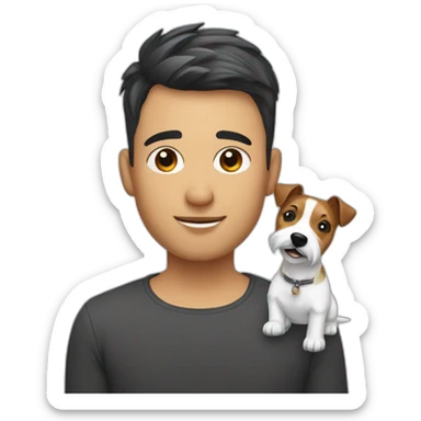 Man with modern hair cut hair with jack russell terrier dog sticker