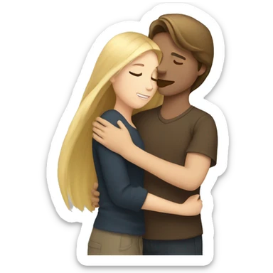 Long blonde hair girl hugging long brown hair boy  sticker