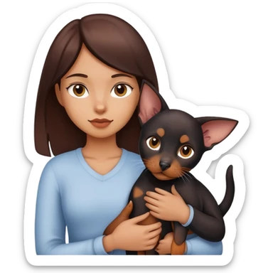 Girl holding a cat and a Doberman sticker