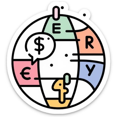 Globe with dollar, euro, and yen currency symbols representing global economy and international trade sticker