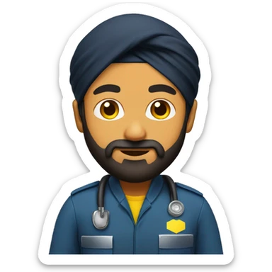 Sikh man with beard wearing a black turban and a yellow paramedic jacket sticker