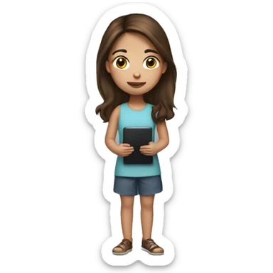 Girl with brown hair holding a kindle sticker