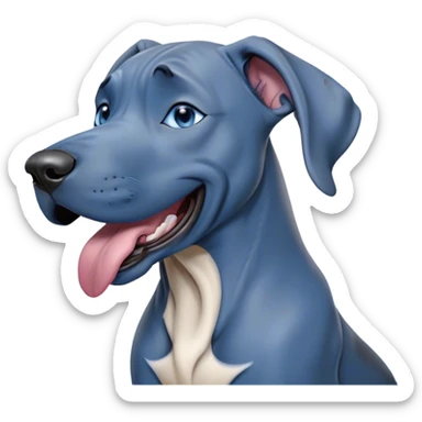 Cinematic Cute Yawning Blue Great Dane Portrait Emoji, Head tilted slightly with a dramatic, wide-open yawn, showcasing a smooth blue Fur with a cool luster, floppy ears slightly drooping, round steel-blue eyes barely open in drowsy contentment, Simplified yet irresistibly adorable features, highly detailed, glowing with a soft, cozy glow, high shine, relaxed yet expressive, stylized with a touch of whimsy, bright and endearing, soft glowing outline, capturing the essence of a sleepy yet affectionate guardian, so drowsy it feels like it could stretch out of the screen and curl up for a nap! sticker