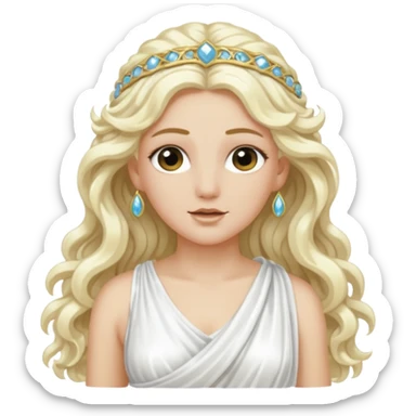 Aura, Goddess of Breeze from Roman Deities with long platinum blonde wavy hair, white sequin toga  sticker