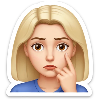 Woman with finger on chin, puzzled expression with furrowed brow sticker