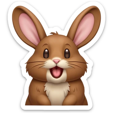 Cinematic Cute Yawning Brown Rabbit Portrait Emoji, Head tilted slightly with a dramatic, wide-open yawn, showcasing a smooth, rich brown fur with floppy ears, round brown eyes barely open in drowsy contentment, Simplified yet irresistibly adorable features, highly detailed, glowing with a soft, cozy glow, high shine, relaxed yet expressive, stylized with a touch of whimsy, bright and endearing, soft glowing outline, capturing the essence of a sleepy yet affectionate bunny, so drowsy it feels like it could stretch out of the screen and curl up for a nap! sticker
