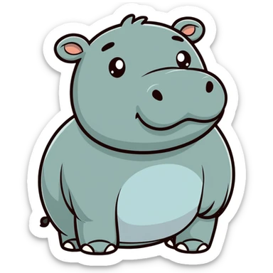 hippopotamus emoticon with Kakao Friends vibe, chubby cheeks, big eyes, bright pastel tones, yellow background sticker
