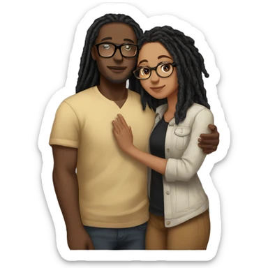 black couple with locs, male lightskin with long black locs, female brown skin with glasses and BLACK locs tied up kissing full body sticker