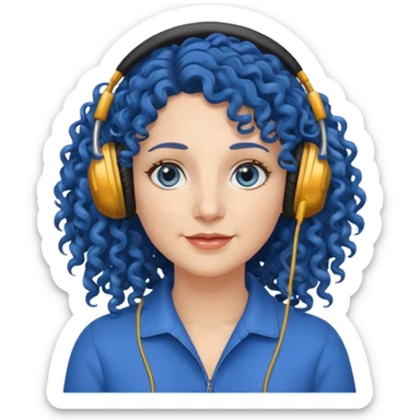 blue haired earringed heaphone wearing middle aged woman very very curly long haired and hazel eyes sticker